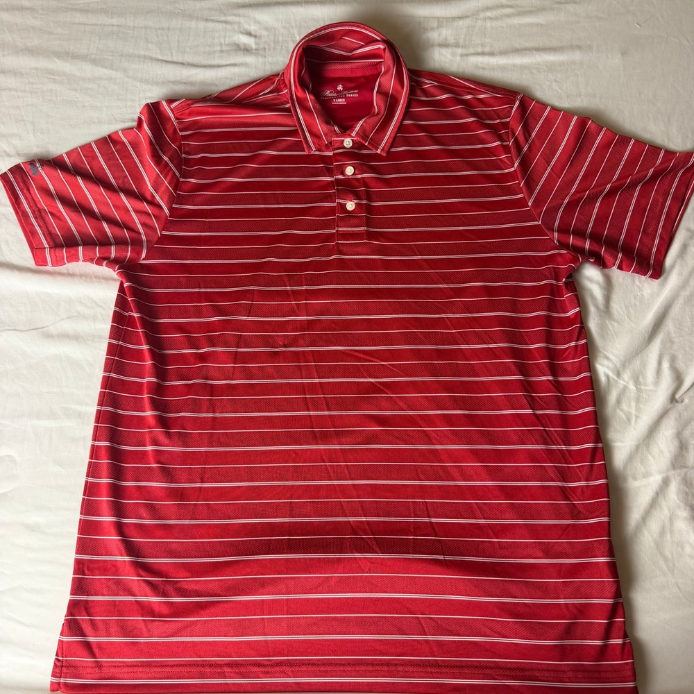 Brooks Brothers Performance Series Polo Shirt Mens XL Red White Striped Golf Top